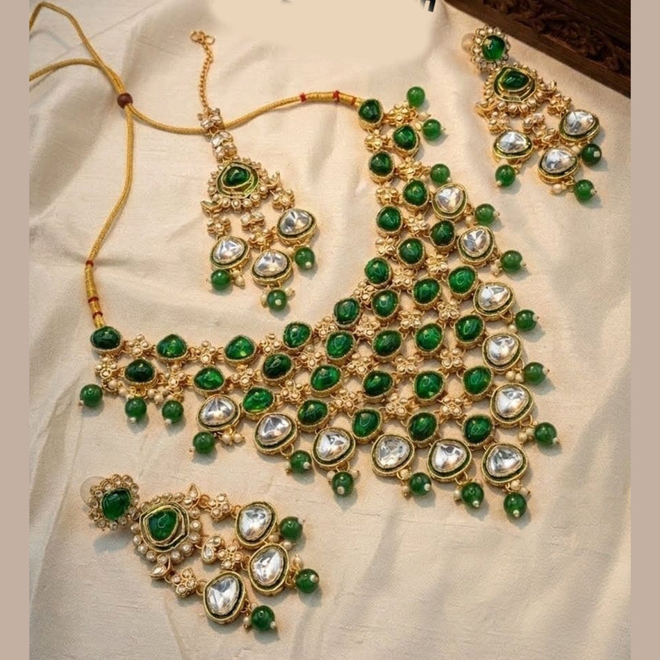 Rose Gold Plated Pota Stone Choker Necklace | Bridal Jewellery India