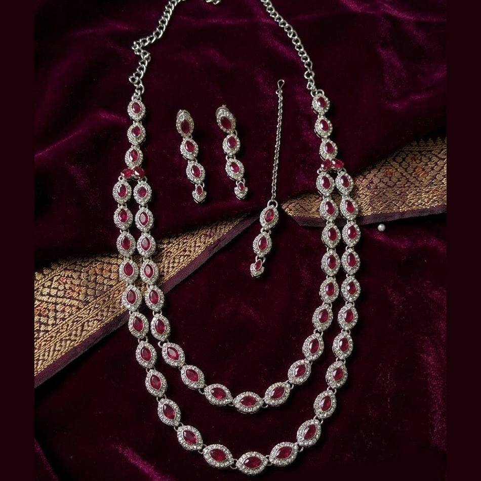 Pota Stone Long Necklace in Oxidised Silver | Bridal Jewellery India