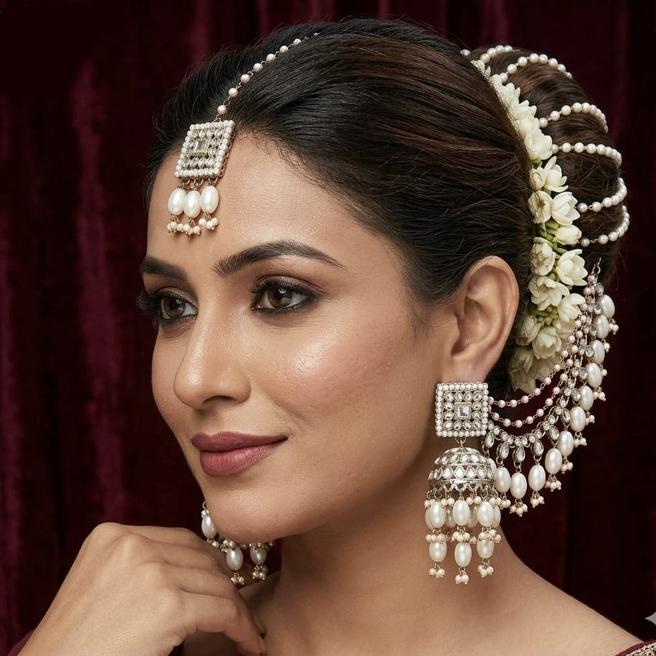 Kundan Stone and Pearl Jumla Earrings in Gold Plated | Bridal Jewellery India