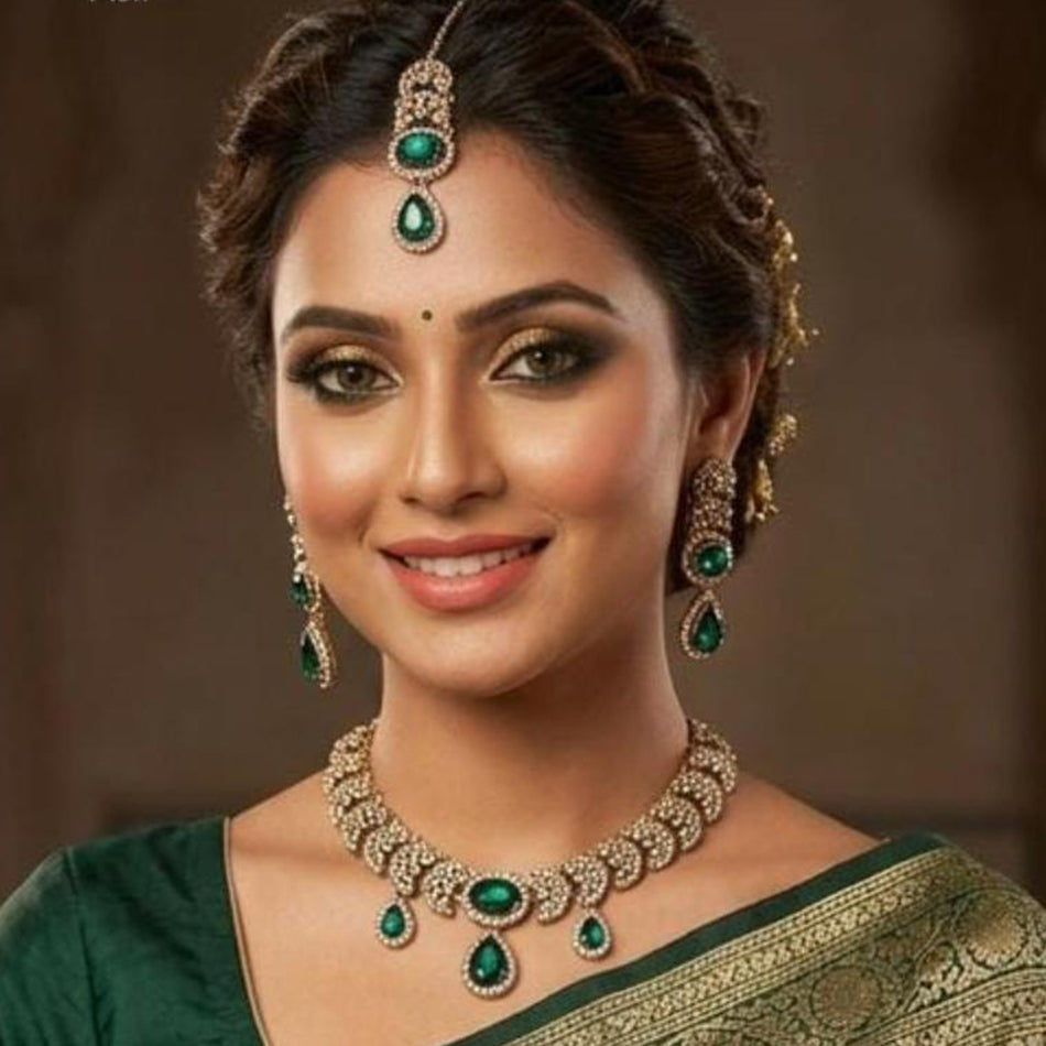 Crystal Necklace in Rose Gold Plated | Bridal Jewellery India