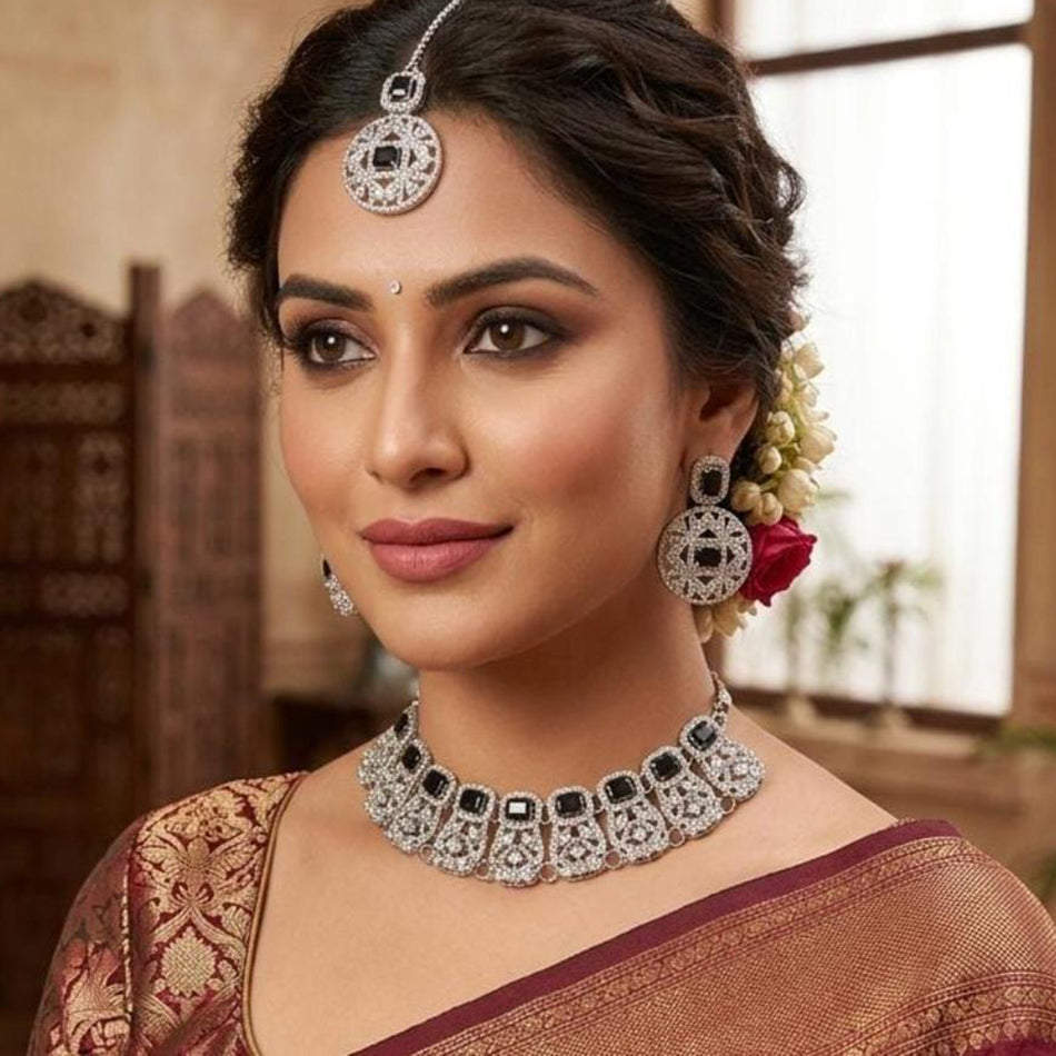 Fancy Choker Necklace in American Gold Plated | Bridal Jewellery India