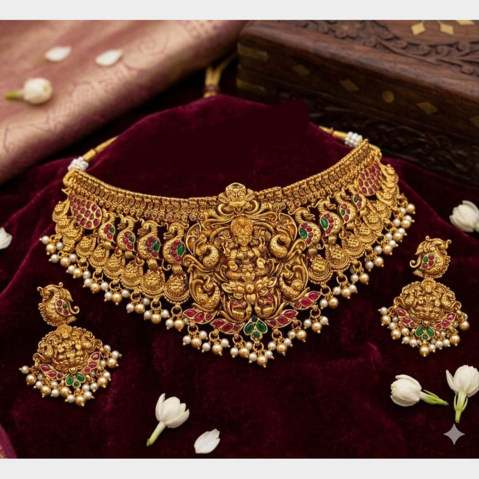 Heritage Pota Stone Pearl Choker in Gold Plated | Bridal Jewellery India