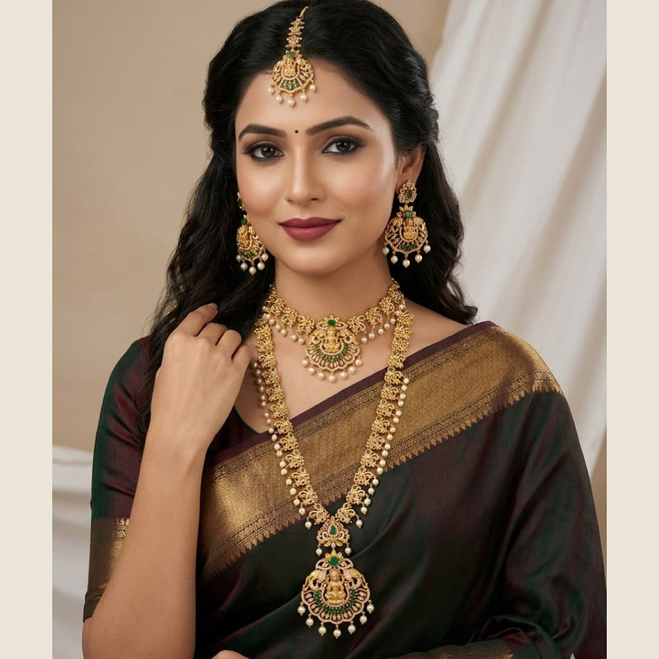Royal Look Pota Stone Pearl Necklace in Gold Tone | Bridal Jewellery India