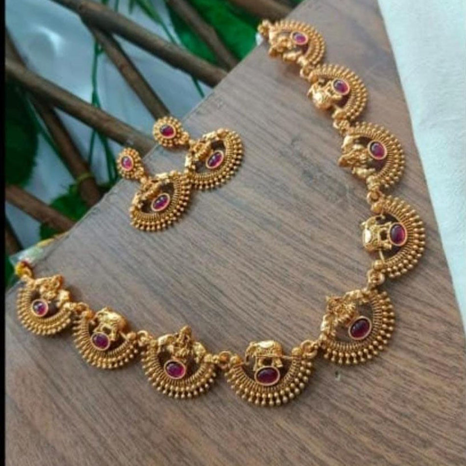 Elegant Pota Stone Necklace in Gold Tone | Bridal Jewellery India