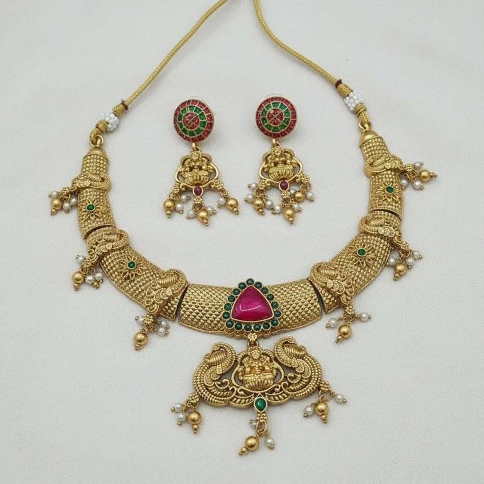 Elegant Temple Necklace in  Gold Plated | Bridal Jewellery India