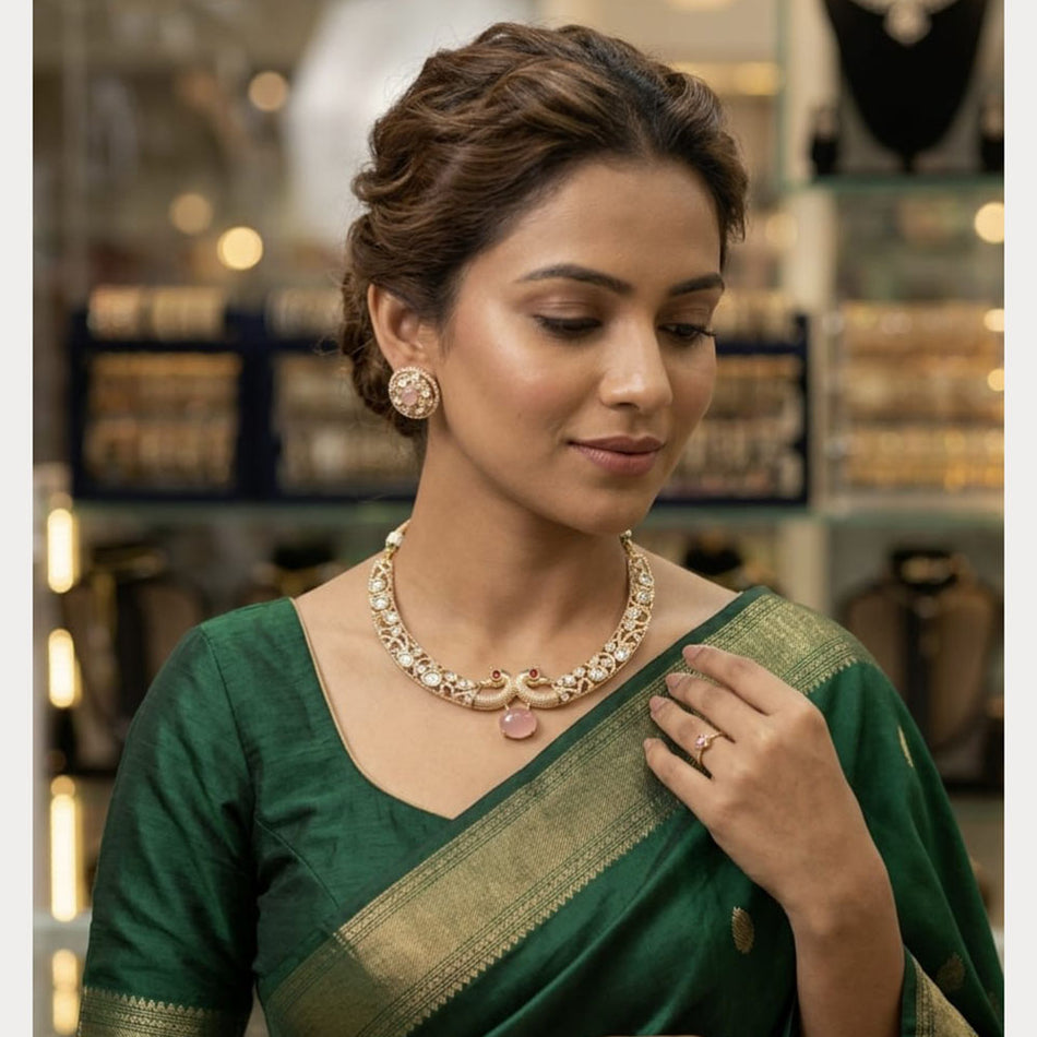 Glam Pota Stone Necklace in Gold Tone | Bridal Jewellery India