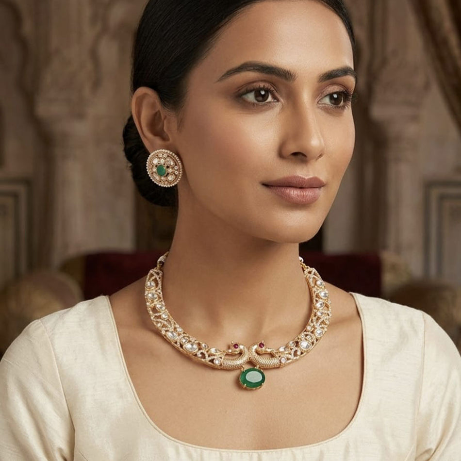 Glam Pota Stone Necklace in Gold Tone | Bridal Jewellery India