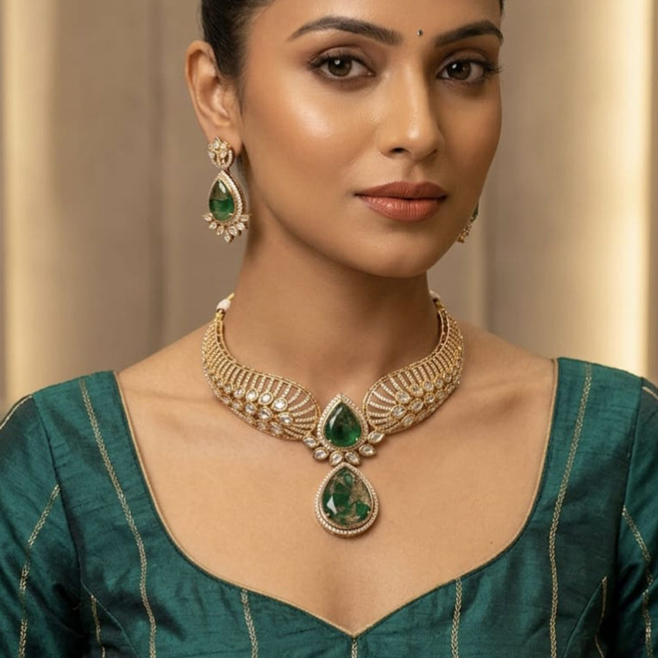 Elegant Druzy Crystal Necklace in Silver | Bridal Jewellery India