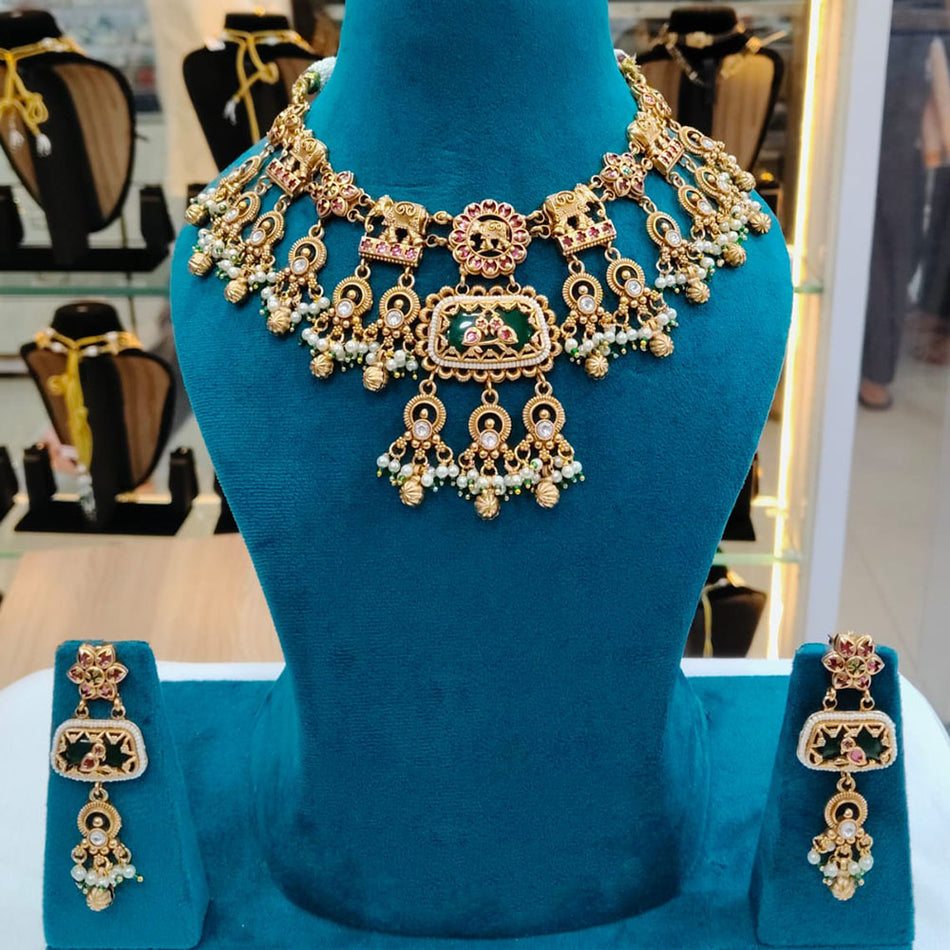 Heritage Rose Gold Plated Pota Necklace | Bridal Jewellery India