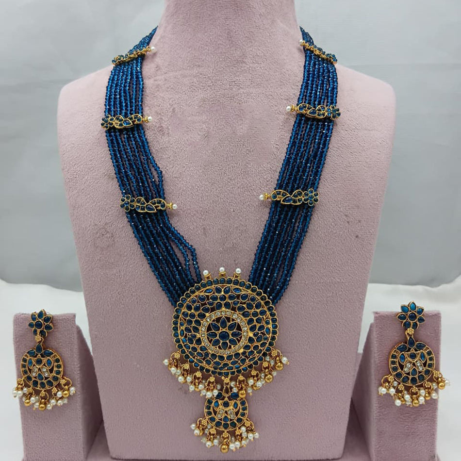 Heritage Long Necklace in Silver with Pota Stones | Bridal Jewellery India