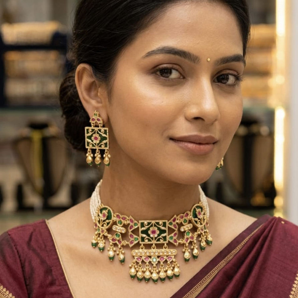 Pota Choker Necklace in Oxidised Silver | Bridal Jewellery India