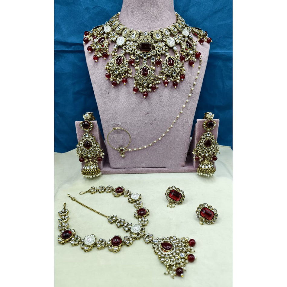 Pota Stone Pearl Necklace in Gold Tone | Bridal Jewellery India