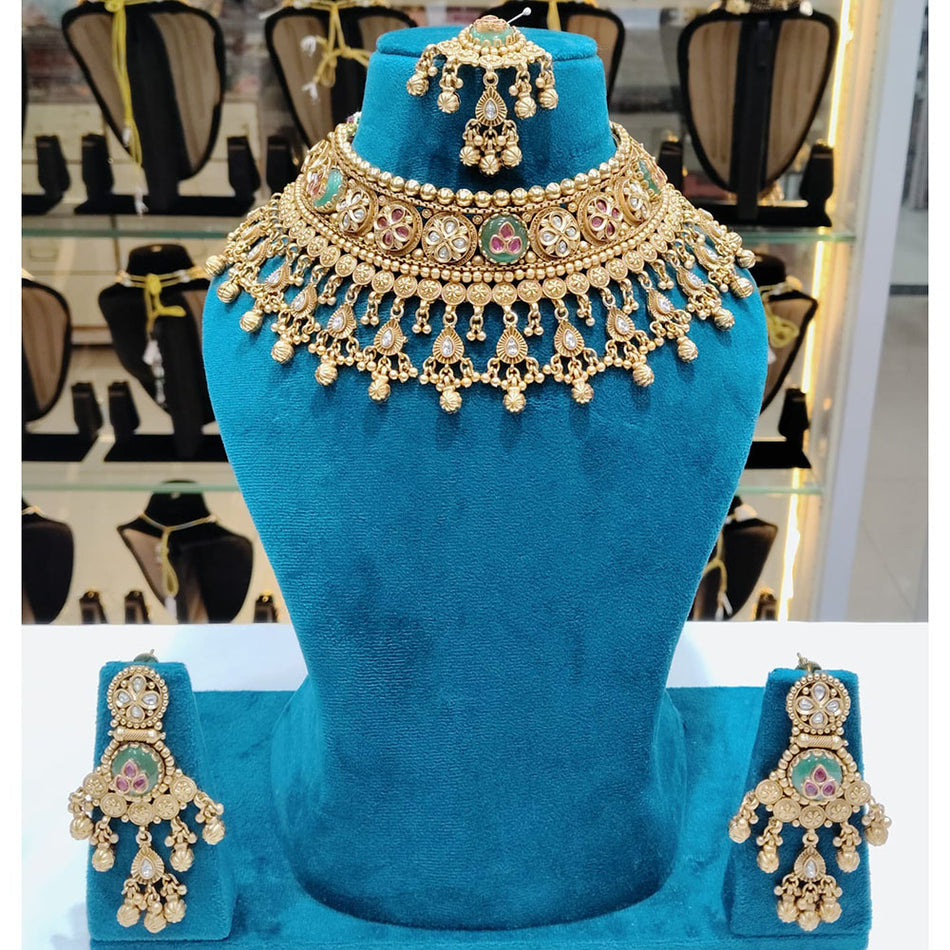 Pota Stone Choker Necklace in Gold Tone | Bridal Jewellery India