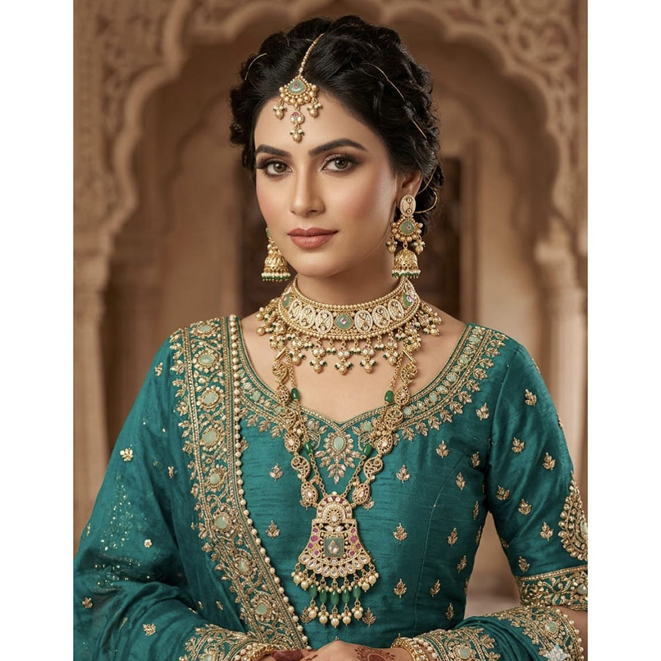 Pota Stone and Pearl Necklace in Silver | Bridal Jewellery India