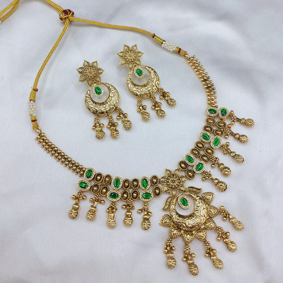 Heritage Rose Gold Plated Pota Necklace with Pearls | Bridal Jewellery India