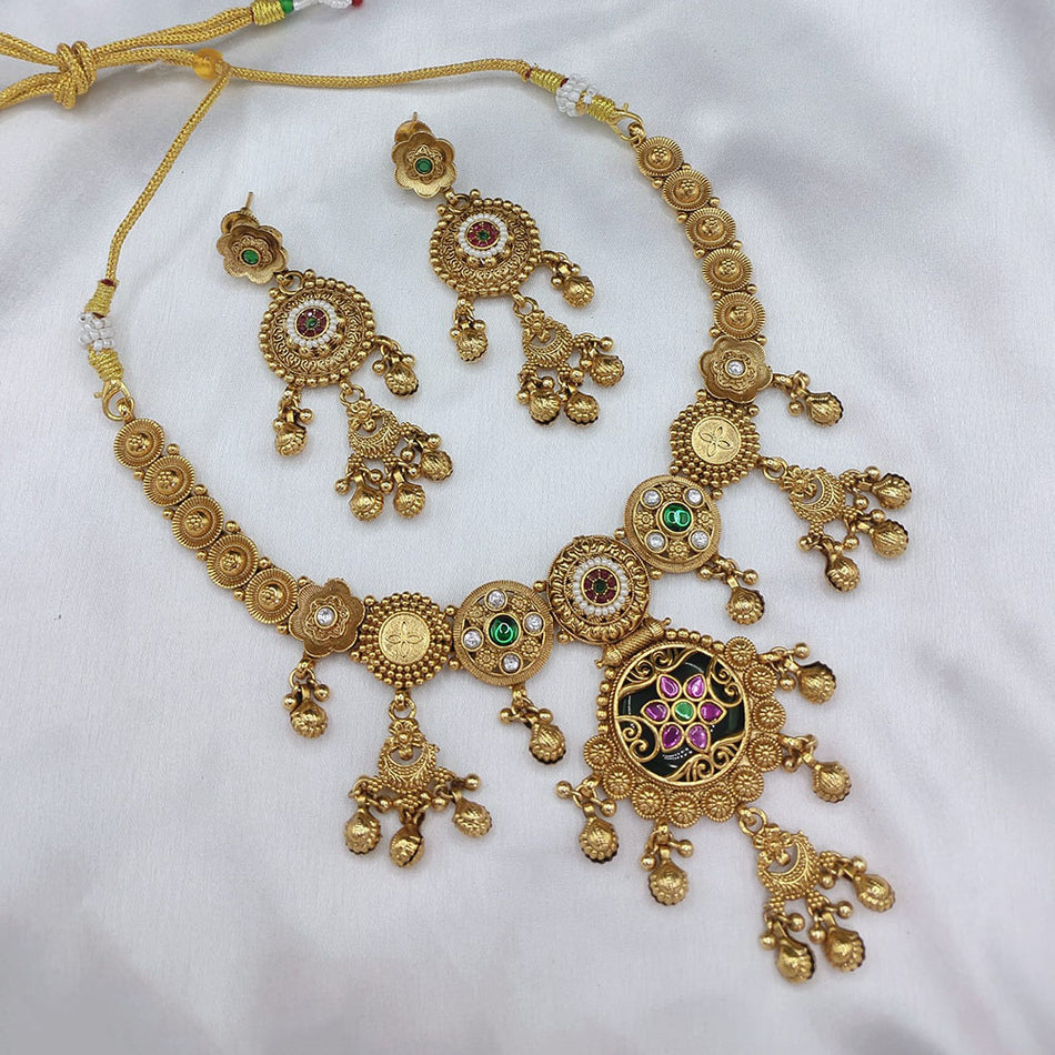 Heritage Rose Gold Plated Pota Pearl Necklace | Bridal Jewellery India
