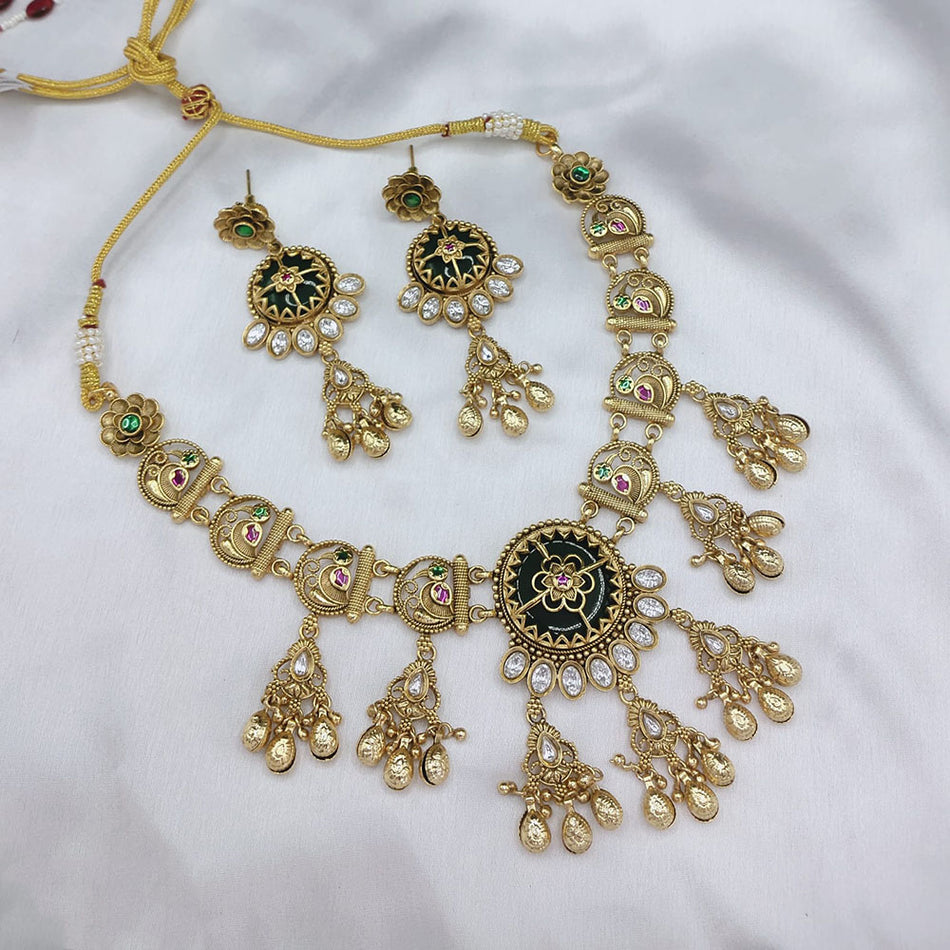 Heritage Pota Necklace in Gold Plated with Pearl | Bridal Jewellery India