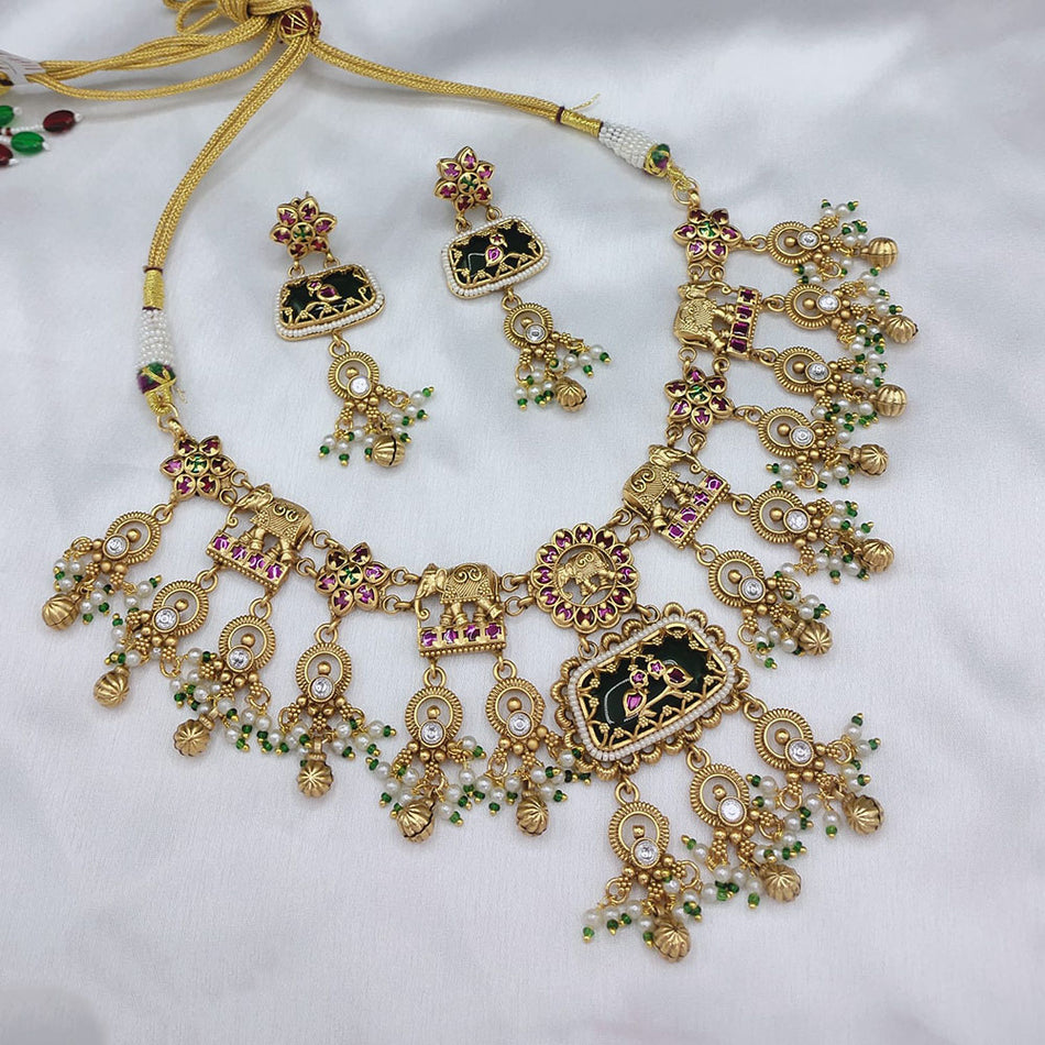 Pota Stone Necklace in Sterling Silver | Bridal Jewellery India