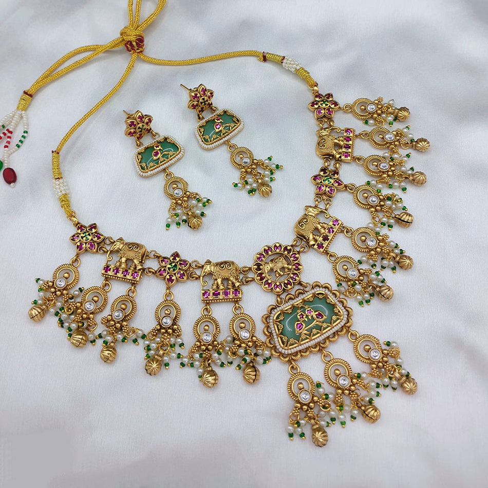 Pota Stone Necklace in Sterling Silver | Bridal Jewellery India