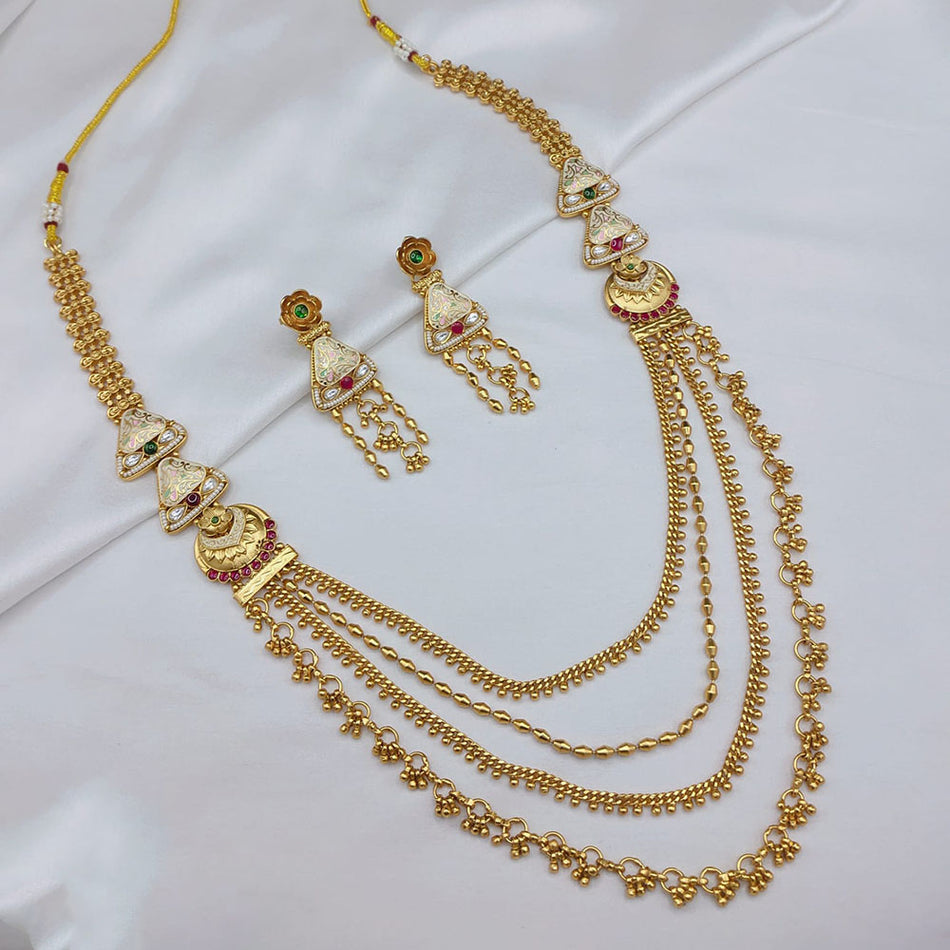 Heritage Pota Necklace in Gold Plated with Pearls | Bridal Jewellery India