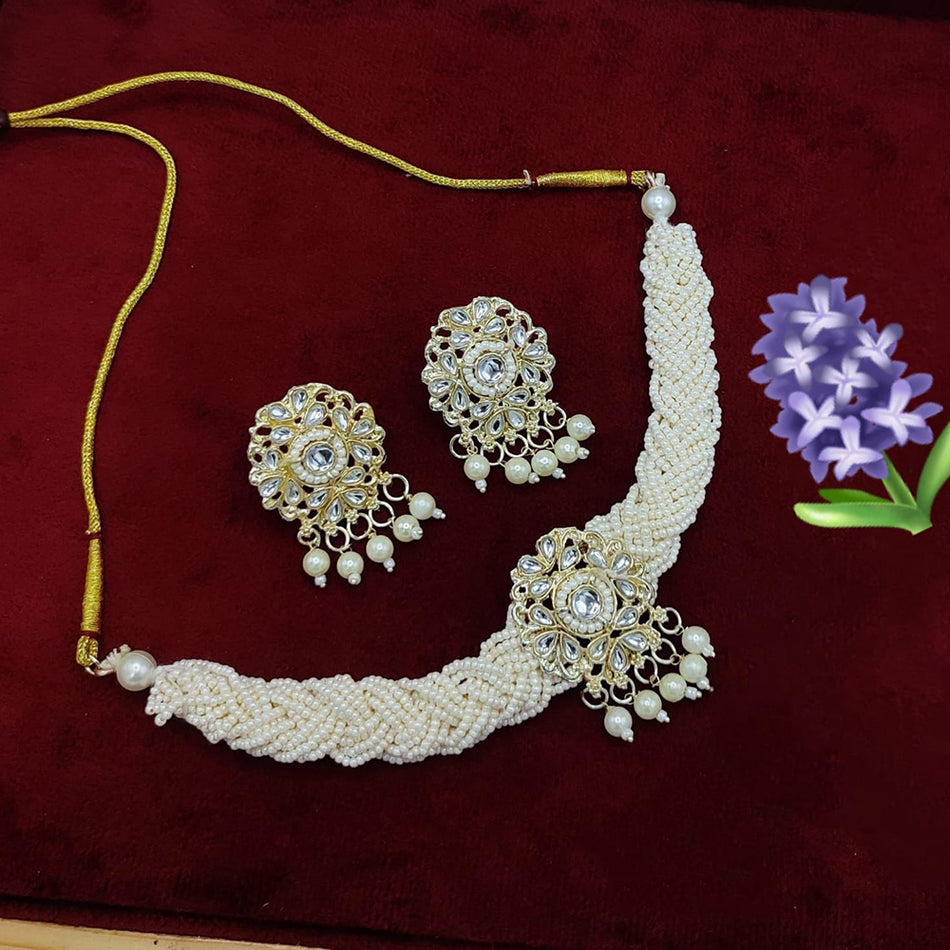 Kundan Choker Necklace in White Gold Plated | Bridal Jewellery India