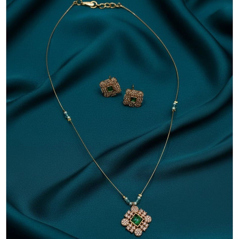 Rose Gold Plated Long Necklace with Austrian Stones | Bridal Jewellery India
