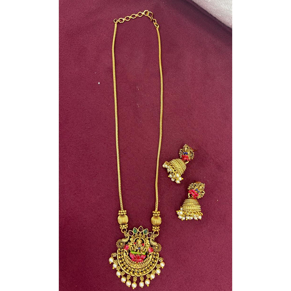 Heritage  Gold Plated Long Necklace Set with Temple Motif | Bridal Jewellery India