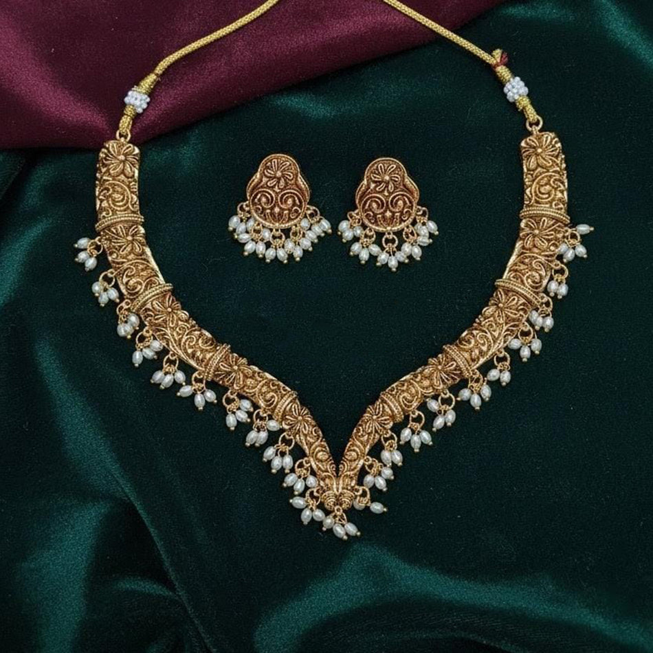 Pearl Necklace in White Gold Plated | Bridal Jewellery India