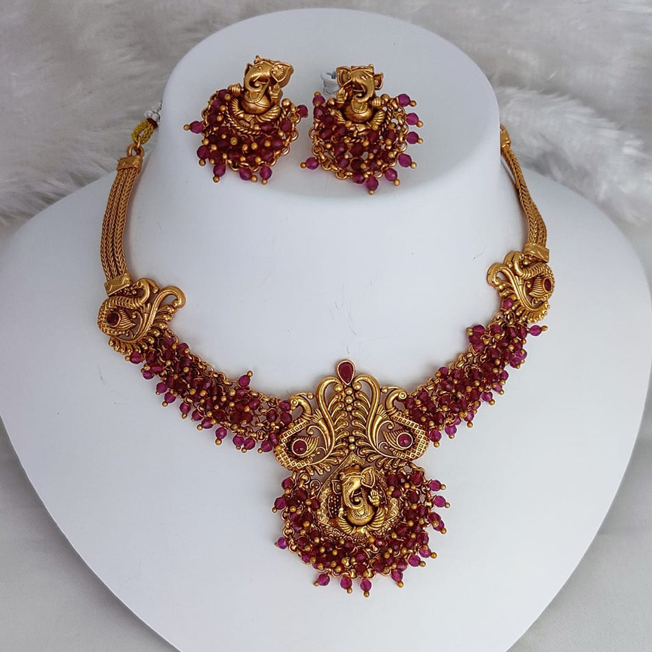 Pearl Temple Necklace in Rose Gold Plated | Bridal Jewellery India