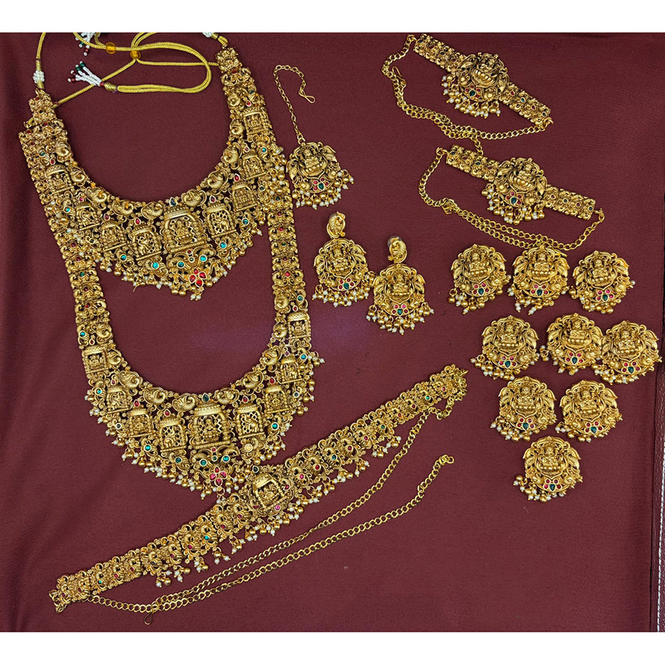 Pota Stone Pearl and Beads Bridal Set in Gold Plated | Bridal Jewellery India
