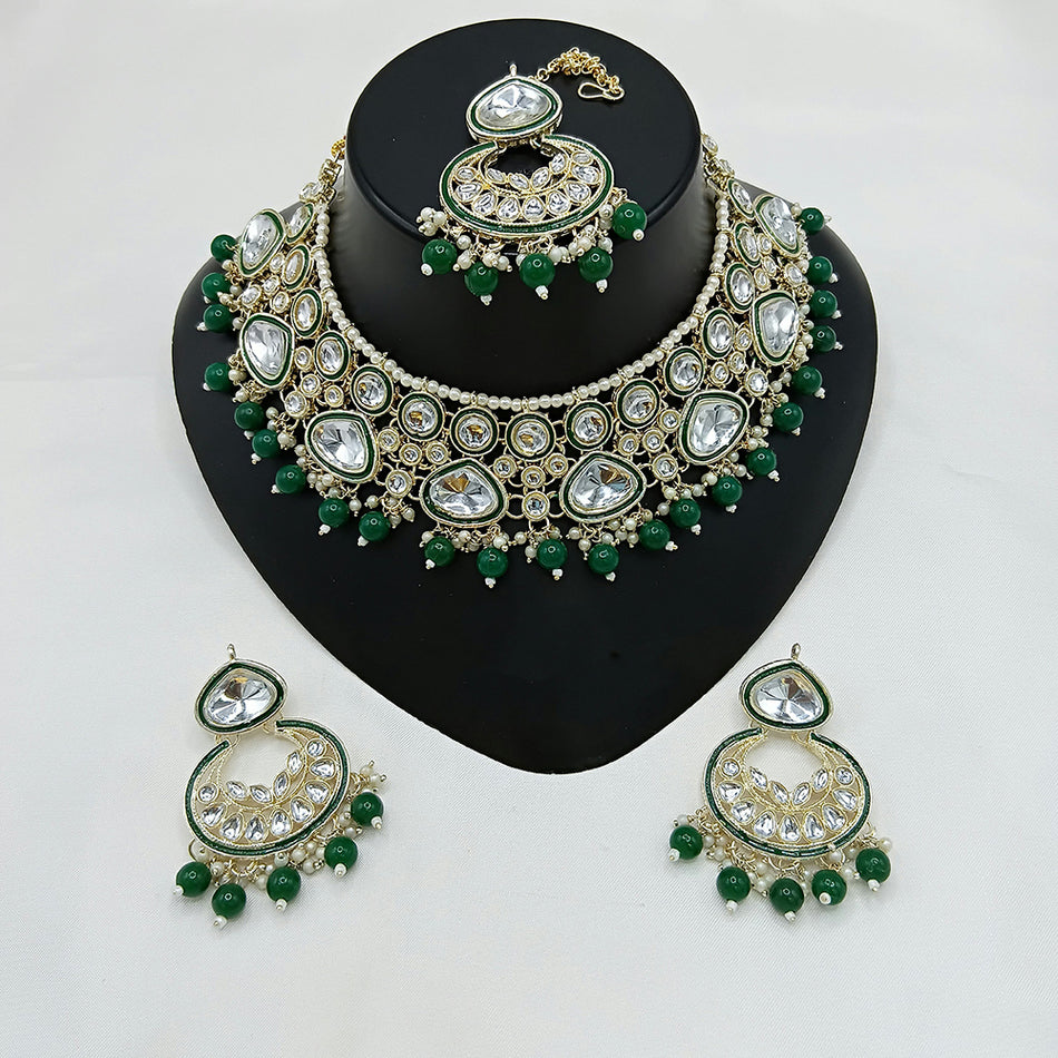Kundan Choker Necklace in Gold Plated with Pearl Beads | Bridal Jewellery India