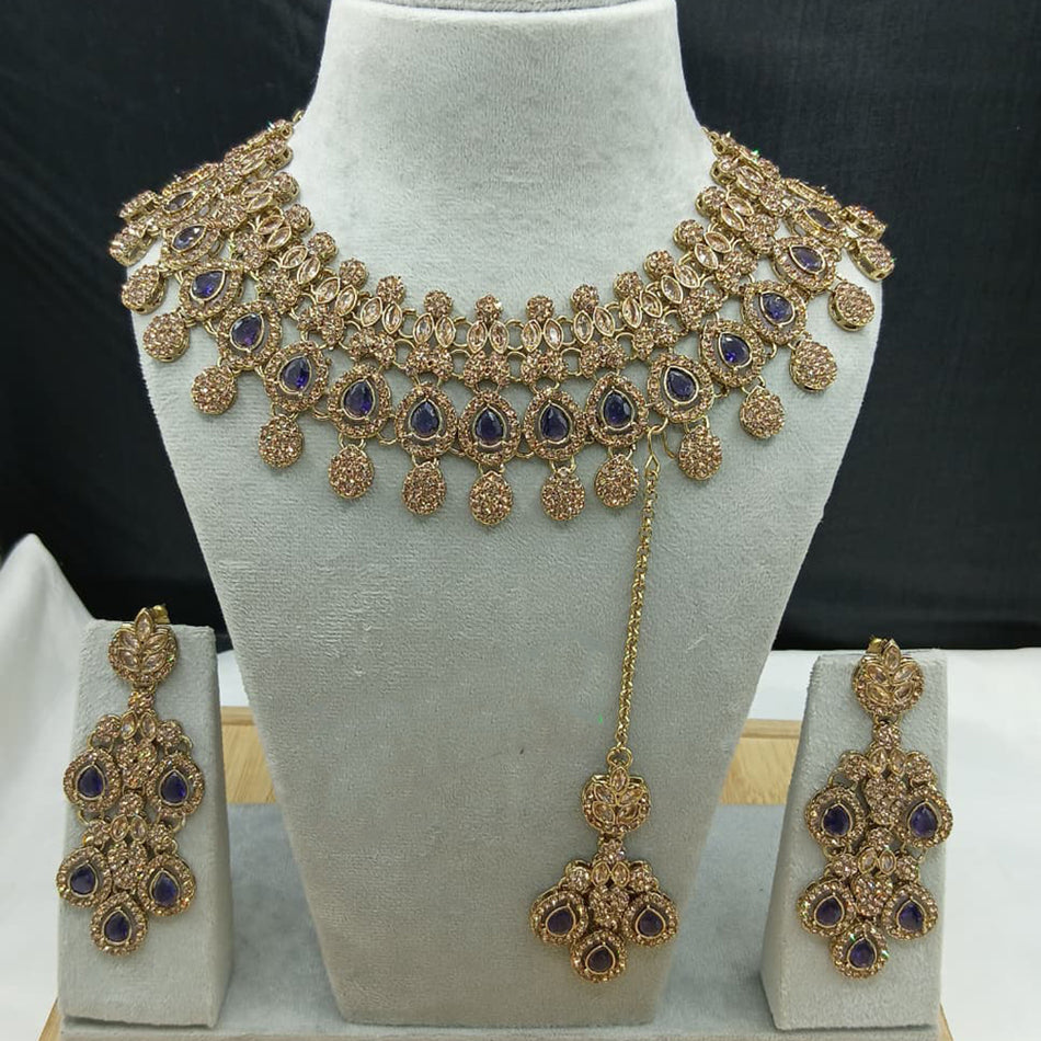 Rose Gold Plated Crystal Choker Necklace Set | Bridal Jewellery India
