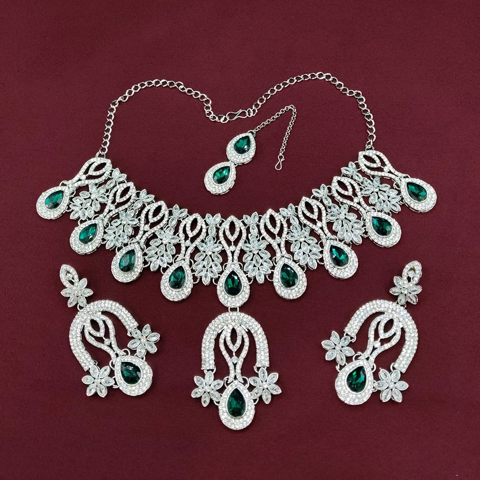 Pota Stone Choker Necklace in Sterling Silver | Bridal Jewellery India