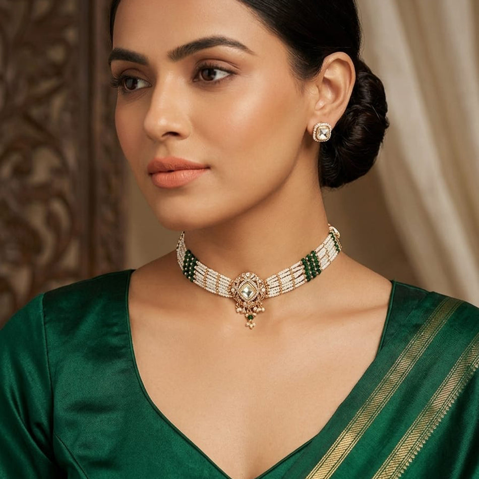 Rose Gold Plated Kundan Choker Necklace for Bridal | Bridal Jewellery India