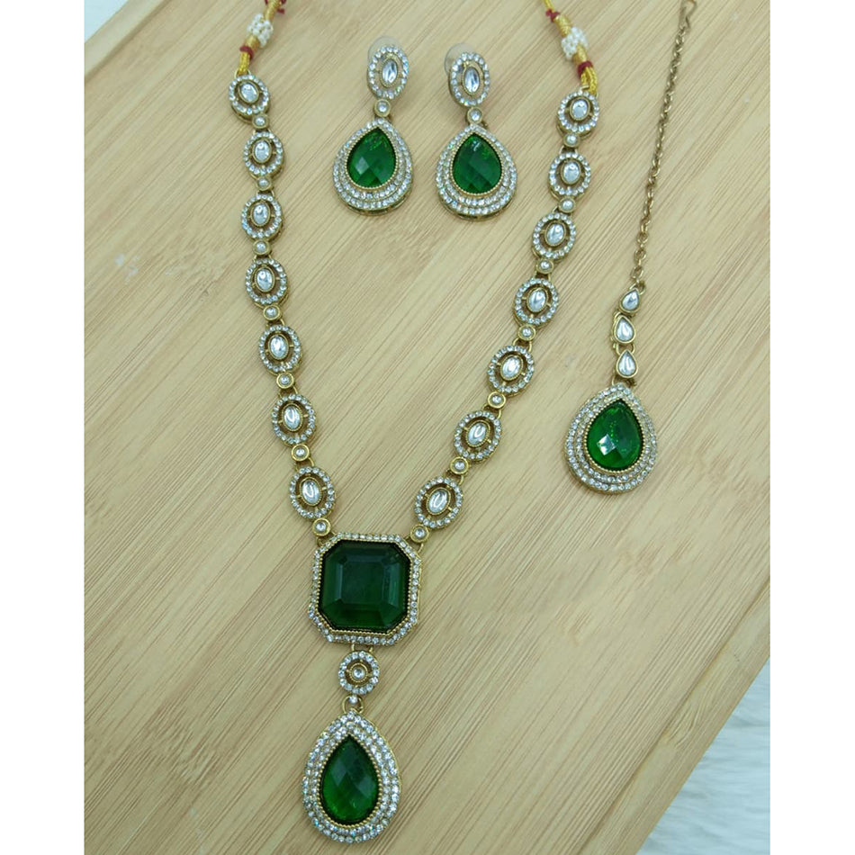 Crystal Stone Necklace in Oxidised Silver | Bridal Jewellery India