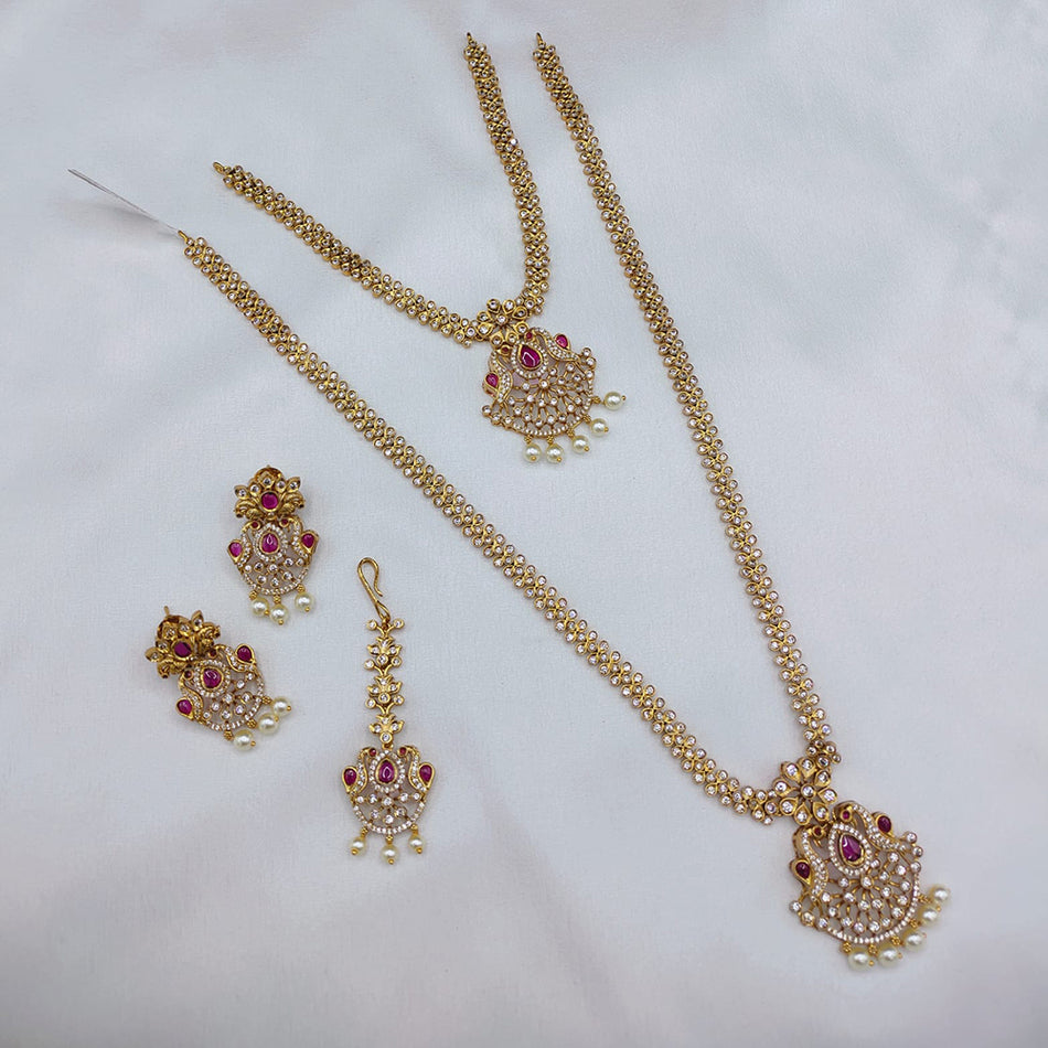 Pota Stone and Pearl Necklace in Silver | Bridal Jewellery India