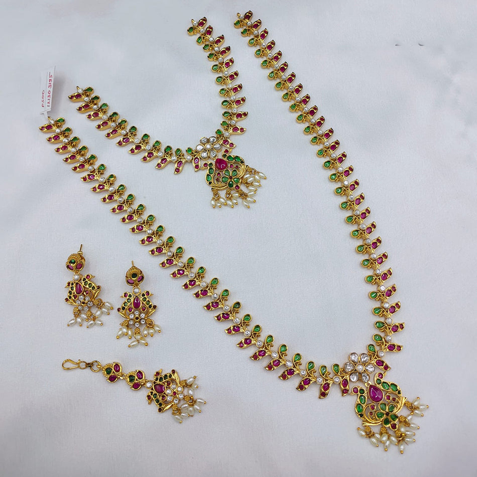 Pota Stone Pearl Necklace in Gold Tone | Bridal Jewellery India