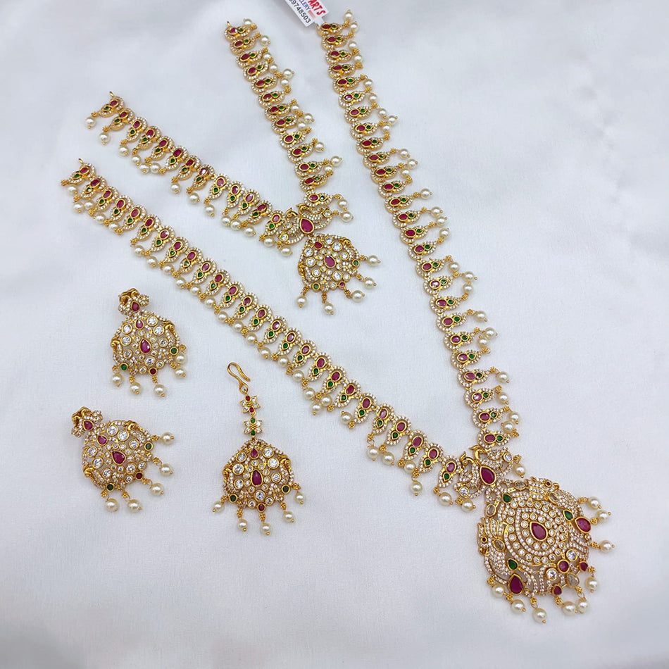 Pota Stone and Pearl Necklace in Sterling Silver | Bridal Jewellery India