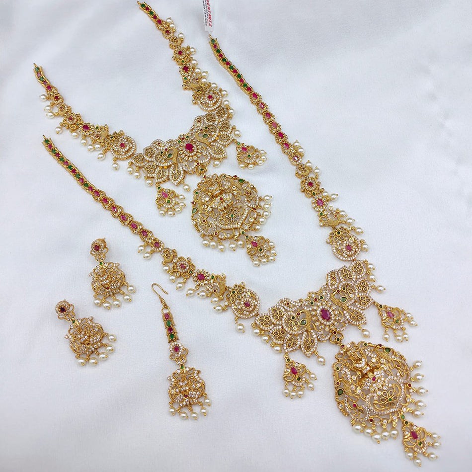 Pota Stone and Pearl Necklace in Oxidised Silver | Bridal Jewellery India
