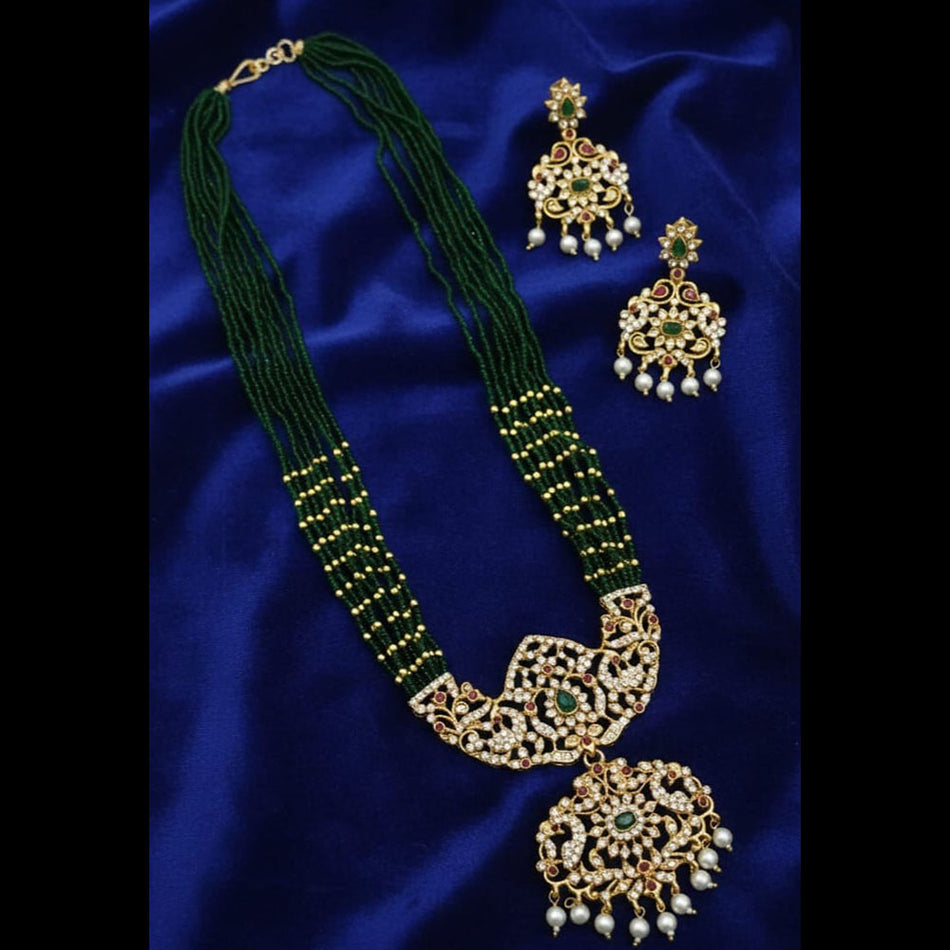 Pota Stone Long Necklace in Austrian Silver | Bridal Jewellery India
