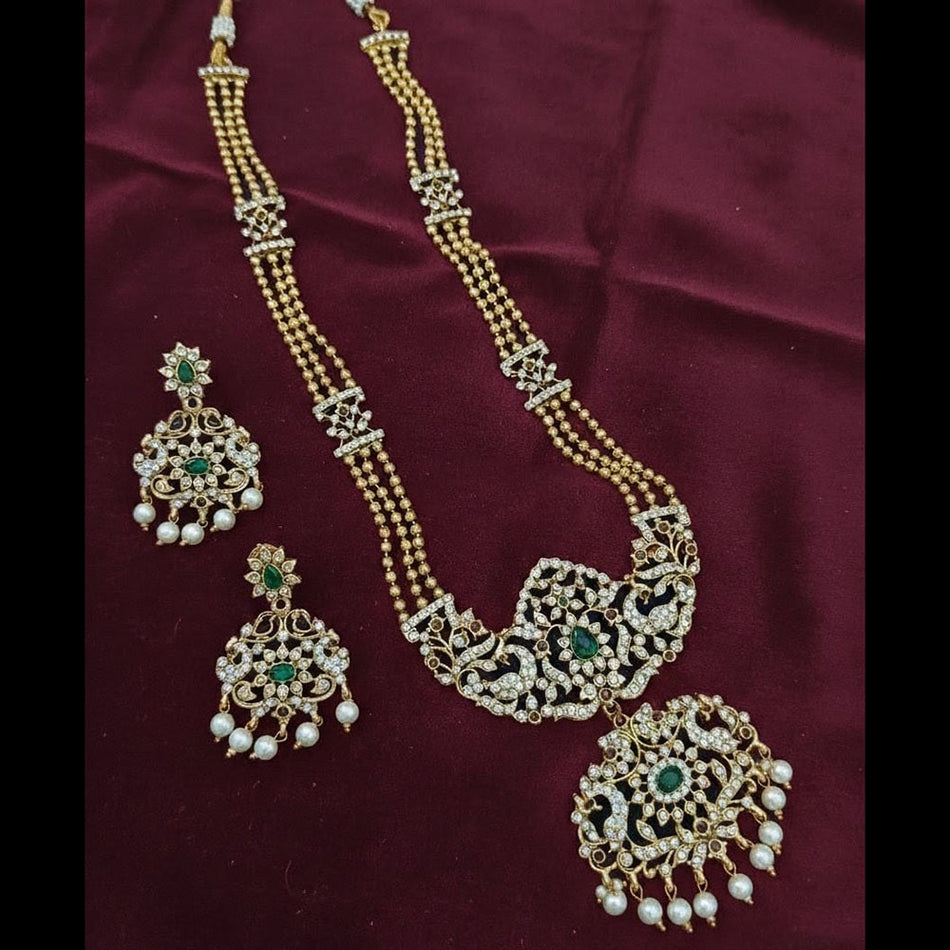 Pota Stone Long Necklace in Oxidised Silver | Bridal Jewellery India
