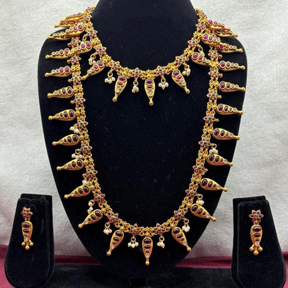 Pota Stone and Pearl Necklace in Oxidised Silver | Bridal Jewellery India