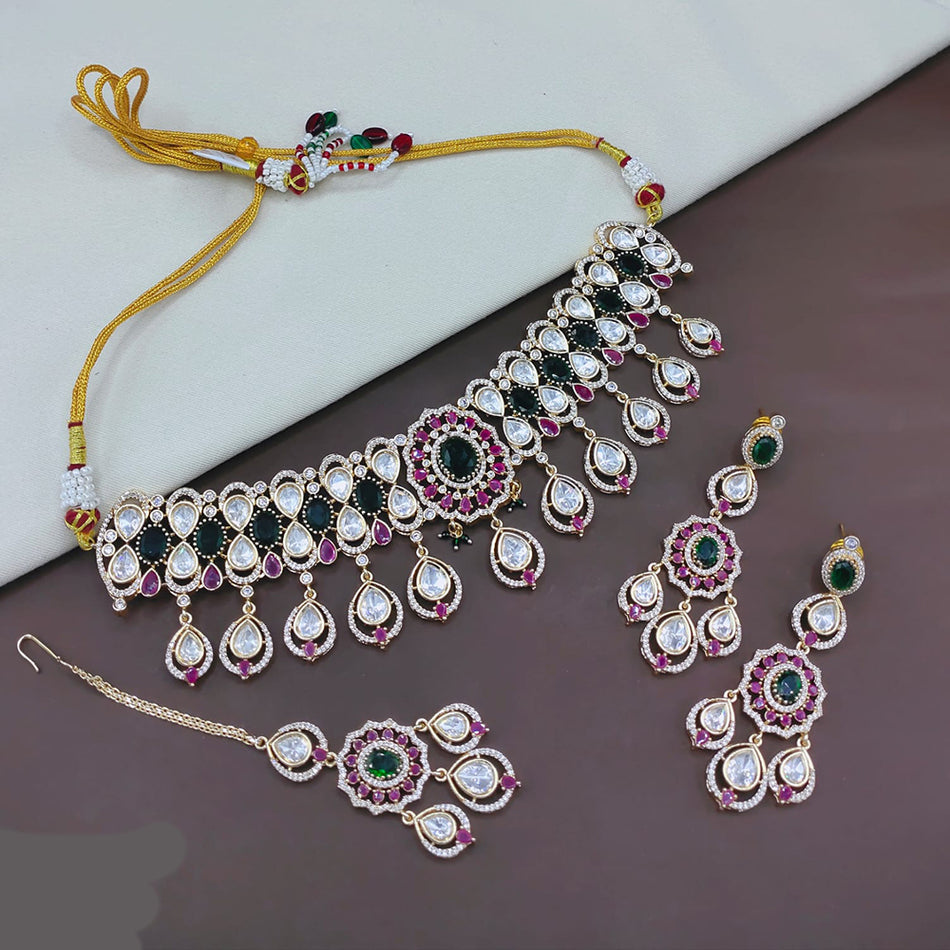 Kundan Choker Necklace in Sterling Silver | Bridal Jewellery India