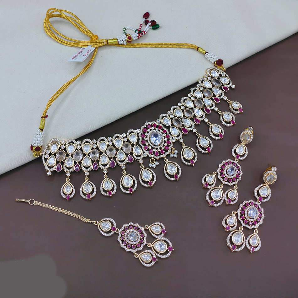 Kundan Choker Necklace in White Gold Plated | Bridal Jewellery India