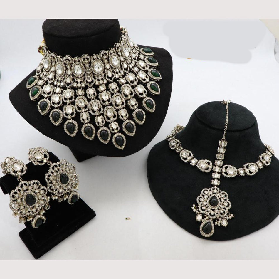 Kundan Necklace in White Gold Plated for Bridal Wear | Bridal Jewellery India