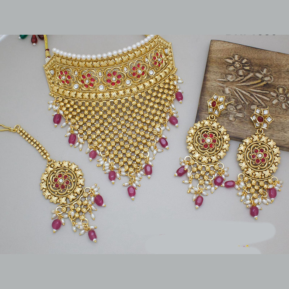 Pota Stone Choker in Gold Plated | Bridal Jewellery India
