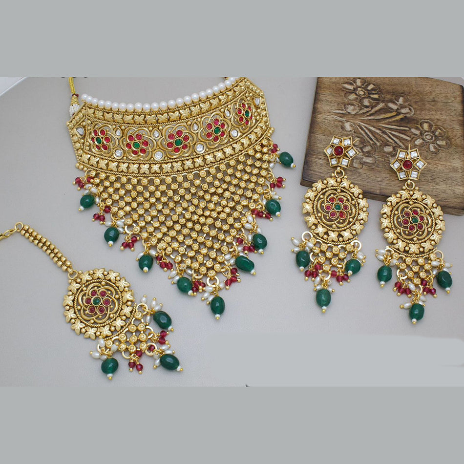 Pota Stone Choker in Gold Plated | Bridal Jewellery India