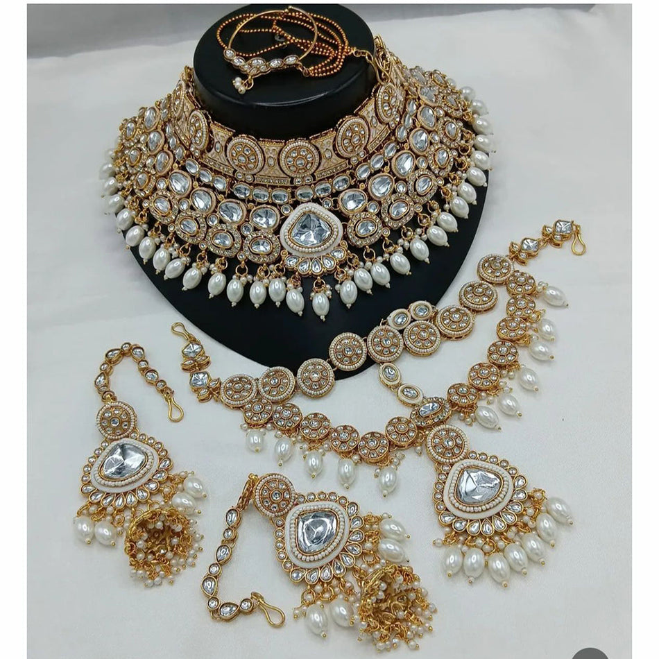Kundan Choker Necklace in White Gold Plated | Bridal Jewellery India