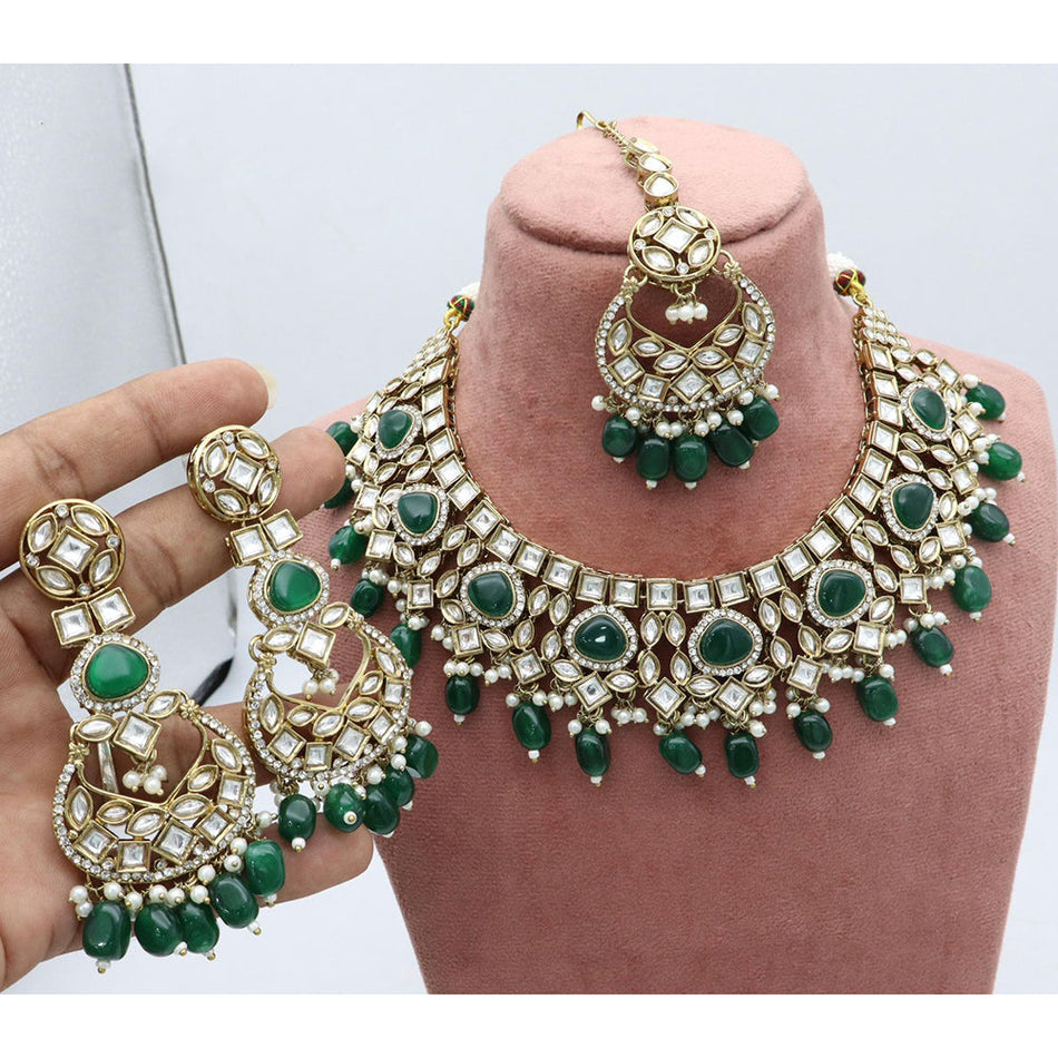 Kundan Necklace in Gold Plated with Pearls | Bridal Jewellery India