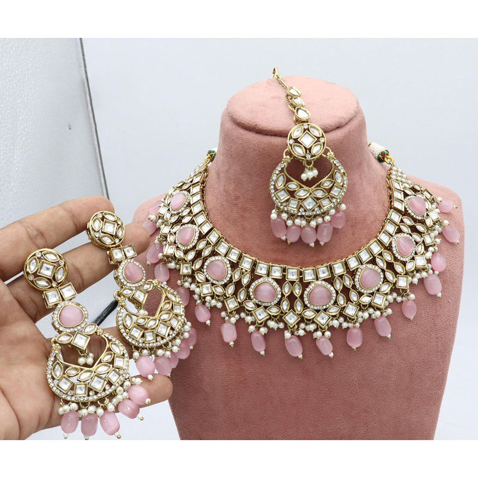 Kundan Necklace in Gold Plated with Pearls | Bridal Jewellery India